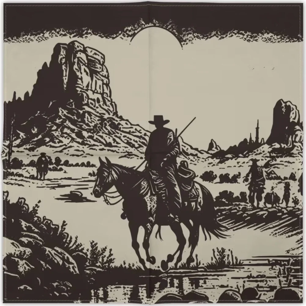 🐎 Western Desert Cowboy Scene Square Bandana Scarf